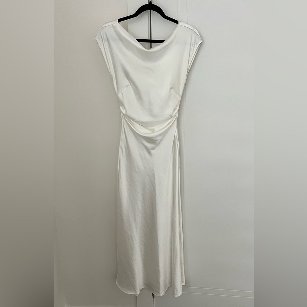 White satin cowl maxi dress